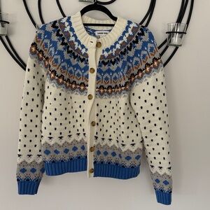 Lands' End Nordic Blue and Cream Cardigan